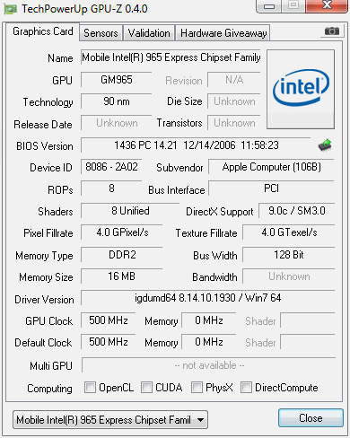 Zrzut ekranu: GPU-Z 0.4.0
