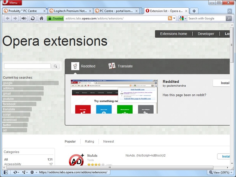 Opera 11 beta - rozszerzenia